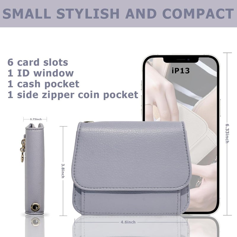 Sunpour Women Small Wallet RFID Blocking Slim Wallet with Coin Pocket Tri-Fold Credit Card Holder with ID Window and Keychain (Purple) - Image 2